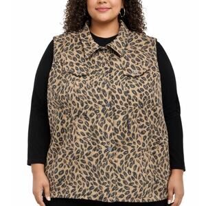 Vintage Coldwater Creek Leopard Print Vest Plus Size 2X Tapestry Button Front